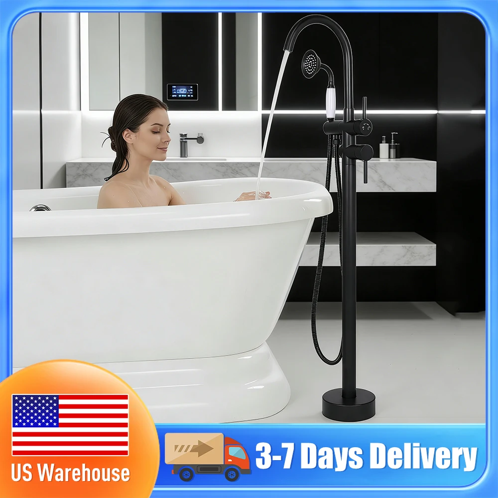 

Freestanding High Flow Bathtub Filler 360 Swivel Spout Floor Mount Tub Faucet with Handheld Shower for Bathroom Luxury Bath Use