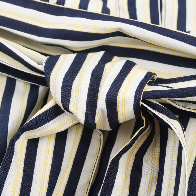 Women's Dress New Summer 2025 Striped Long Sleeve Shirt Style A-Hem Dress Long Skirt Belt Decoration Casual Fashion