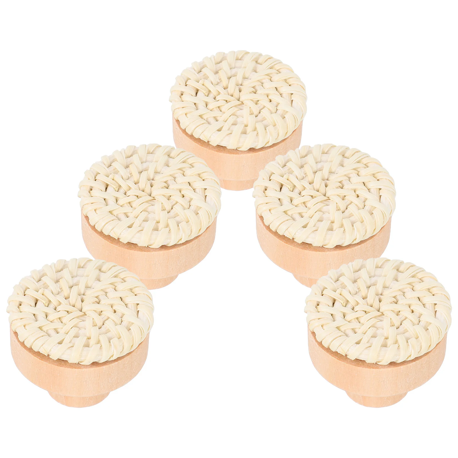 

5Pcs Natural Wooden Woven Round Handles Wood Knobs for Kitchen Cabinets Rustic Drawer Pulls Decorative Rattan Furniture Hardware