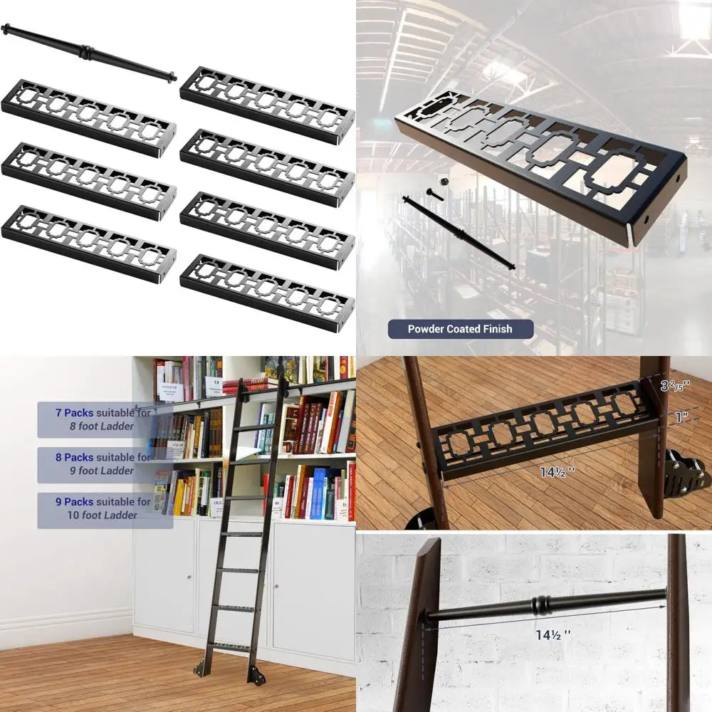 Set di accessori per scale da biblioteca in acciaio da 7 pezzi in stile vintage, finitura nera, kit hardware per scale per gli amanti dei libri