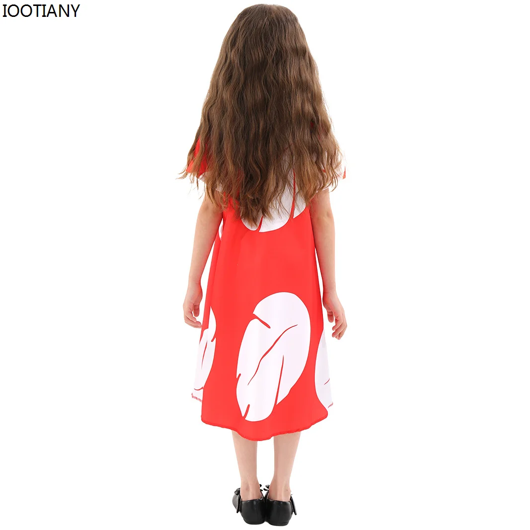 Summer Beach Clothing Girl Red Long Dresses With Leaf Printed Halloween Cosplay Outfits For Kids Preschool Holiday Party Costume