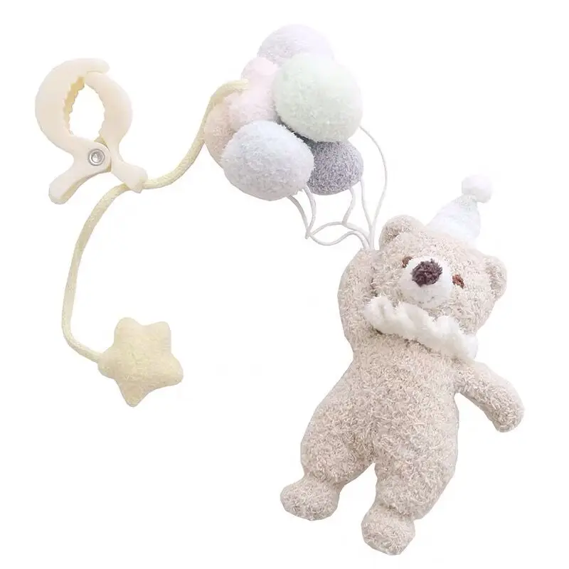 Sweet Balloon Bear Soft Stuffed Doll Clip Bed Hanging Plush Toy Appease Music Girl Boy Birthday Christmas Gift 1pc