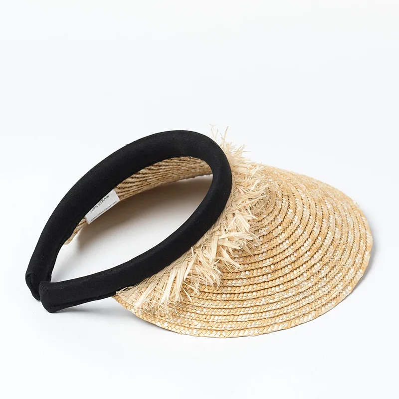 New Spring Summer Fashion Cap Fur-edged Hollow-top Straw Hat for Women 100% Natural Straw Sun Visors