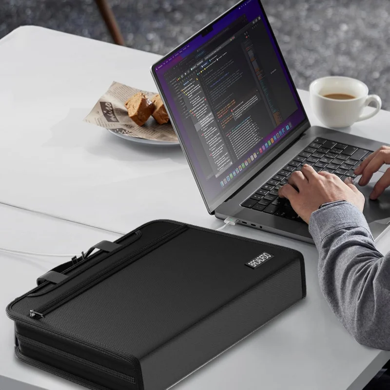 Fireproof & Waterproof Accordion File Organizer, 13-Pocket Expanding Document Organizer with Handle & Labels, Durable Heat-Resis