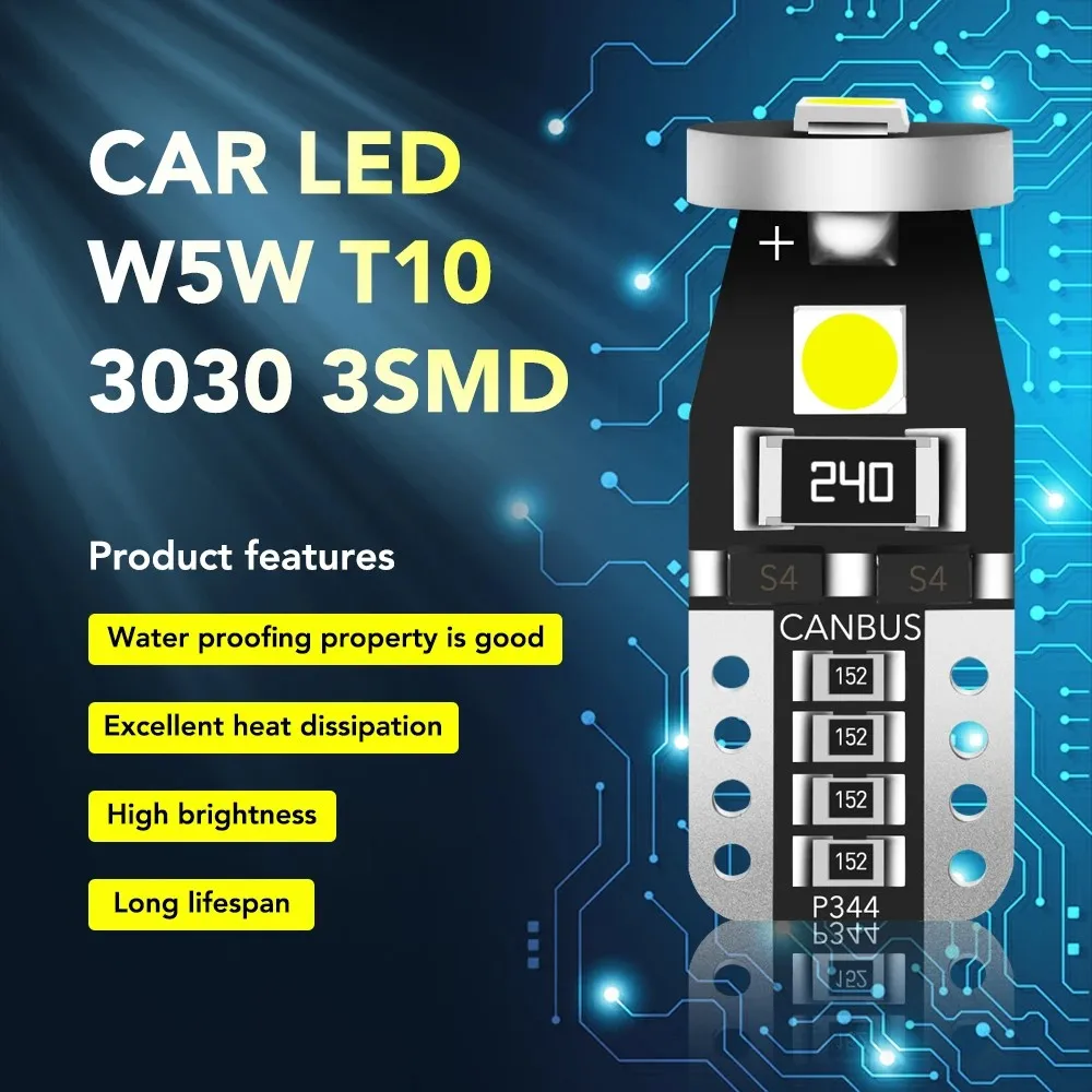 T10 LED W5W LED سيارة DRL 3030 3SMD 194 168 ضوء موضع قراءة لايت باص داخلي 12 فولت 6500 كيلو أبيض