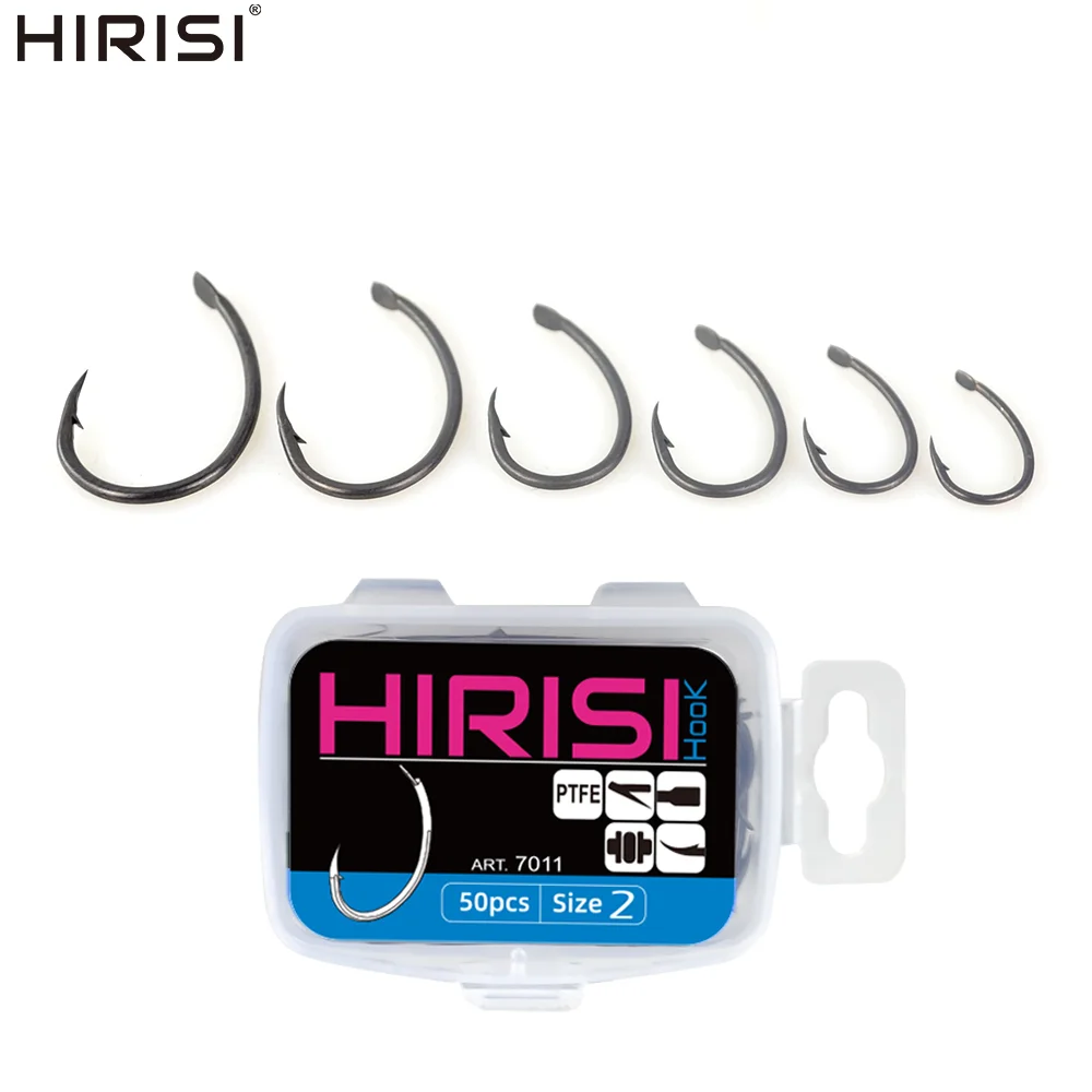 Hirisi 50 Stück Angelhaken, PTFE-Beschichtung, Karpfenangeln, Widerhaken, Zubehör 7011