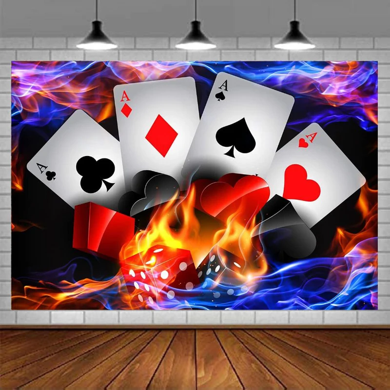 Casino Night Photography Backdrop Dice Poker Flame Banner Vegas Photo Background Casino Theme Party Photo Shoot Props Poster