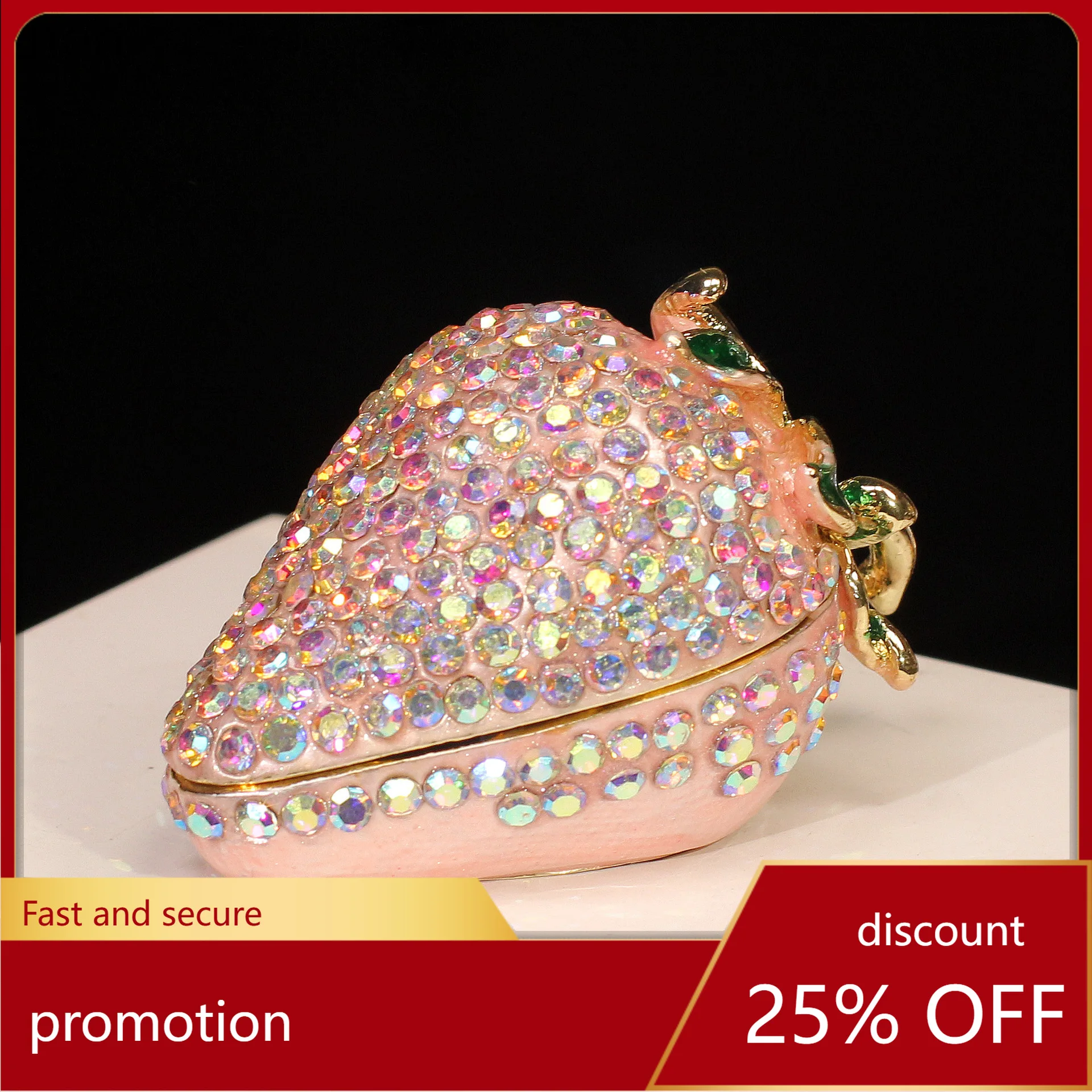 

H1 Metal Enamel Jewelry Box Strawberry Ornament with Diamonds Cute Sweet Fruit Handicraft Wholesale