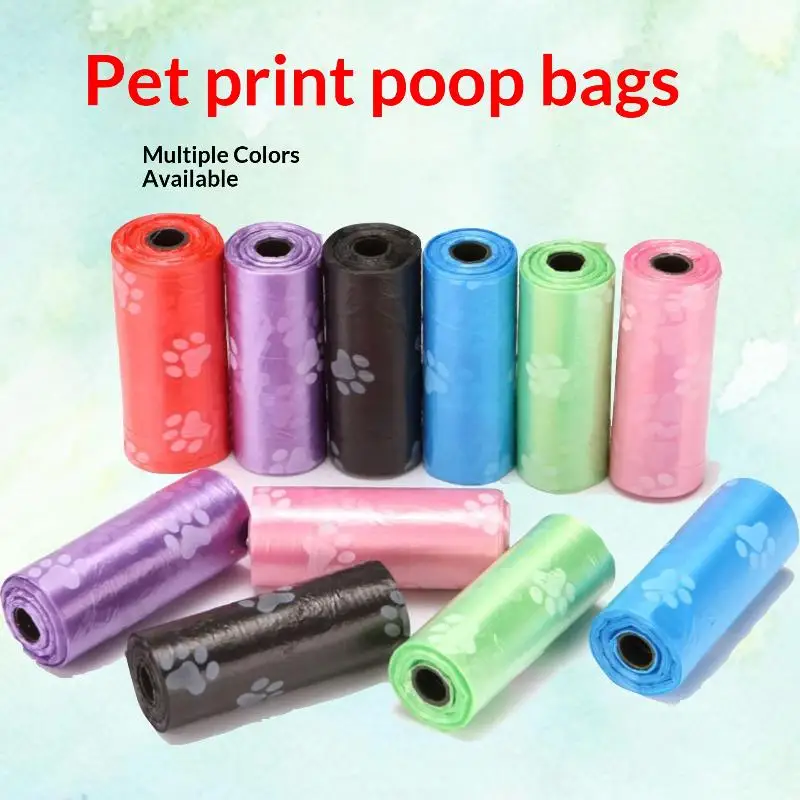 Outdoor Home Cleaning Pet Supply Accessory 15PCS Biodegradable Printed Dog Poop Refill Bags For Cat Dog Waste Litter Garbage Bag