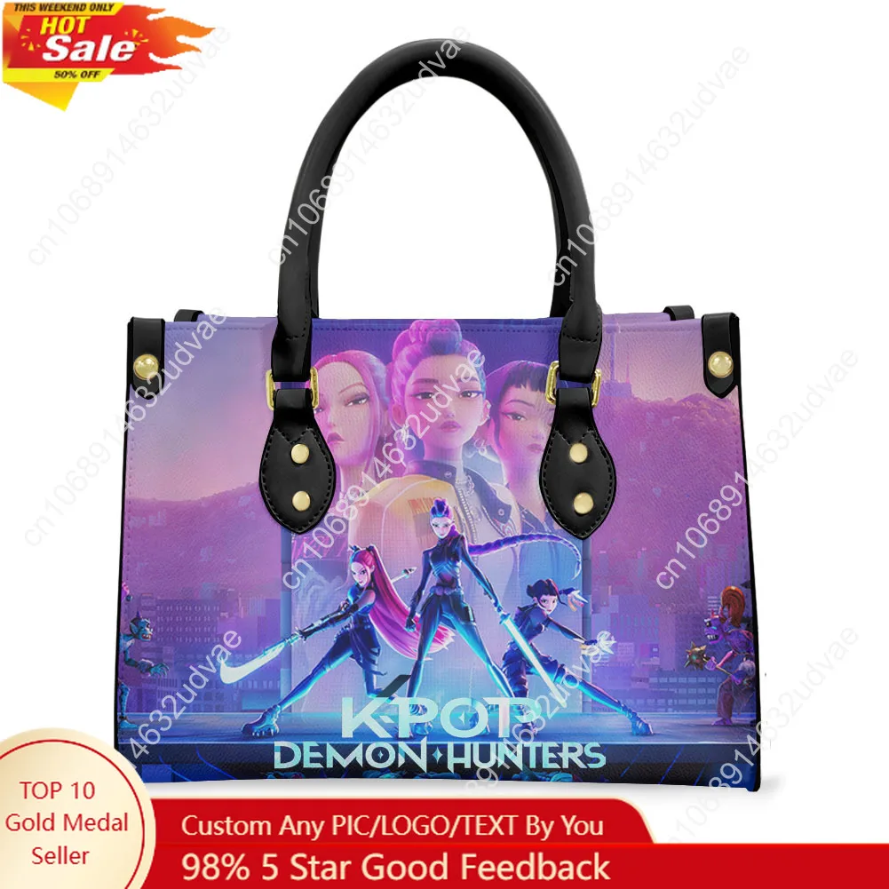

K-Pop Demon Hunters Tote Bag Purse Women Men High Quality Personalized Text Image PU Leather Handbag Commuter Shopping Gift Bags