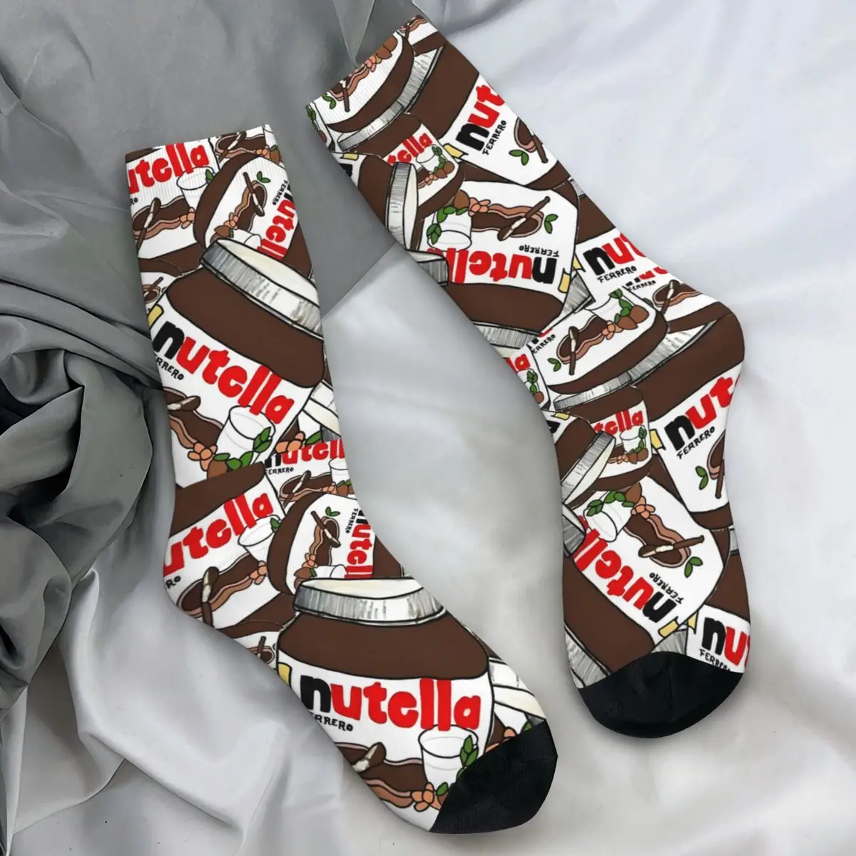 Adults Men Socks Nutella chocolate Jar Stockings Winter Modern Comfortable Socks Graphic Outdoor Sports Anti Sweat Socks