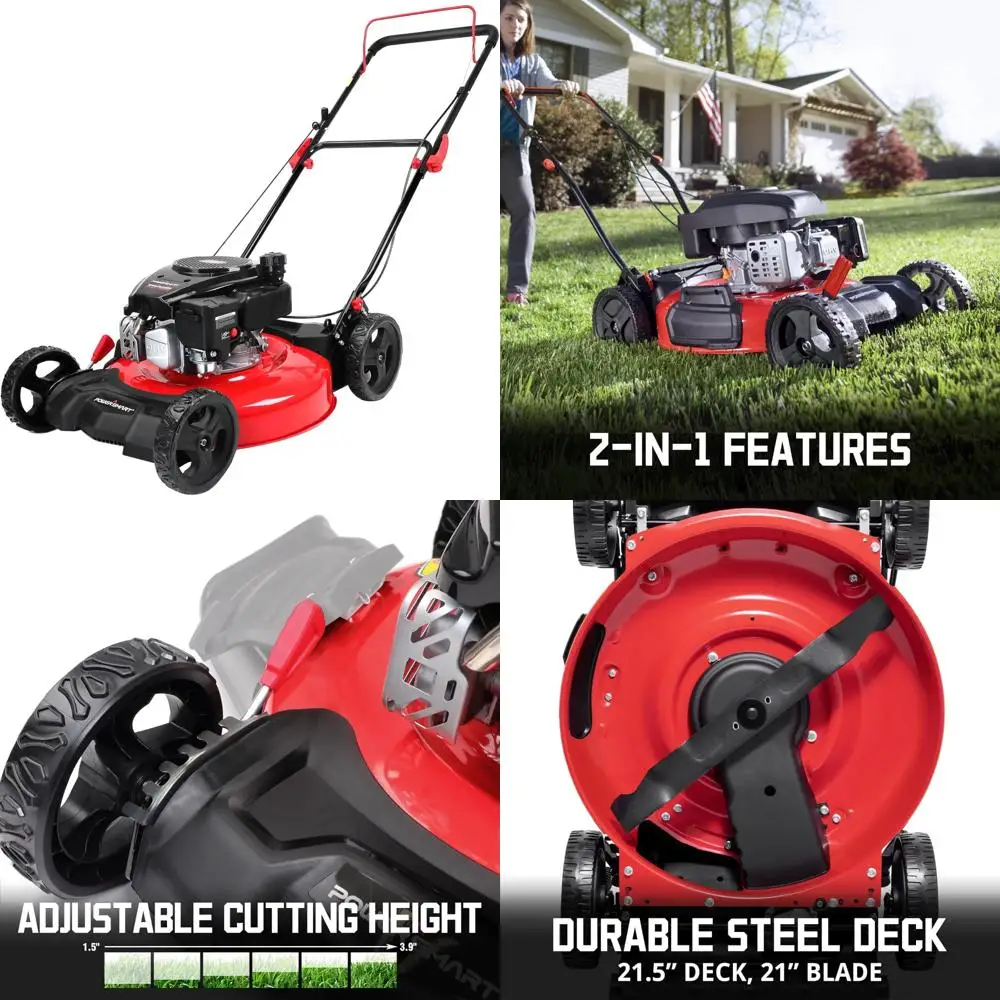 Cortador de grama a gás de 21 polegadas com motor 144cc OHV, cortador de pressão de dupla função para mulching e descarga lateral