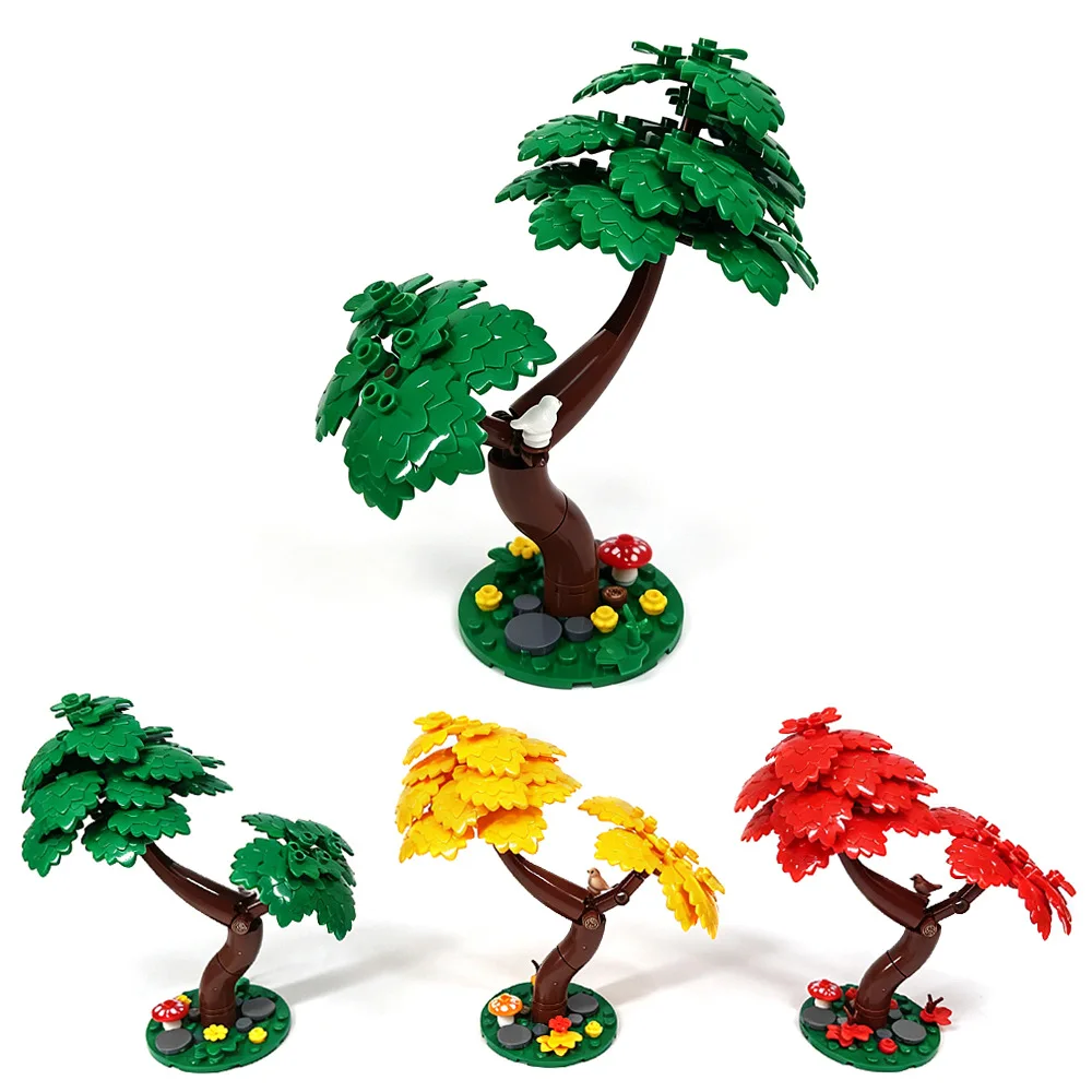 Rural Scenery Bent Tree Building Blocks Forest Landscape Trees And Garden Plant Decor Urban Greening Flowers for Creative