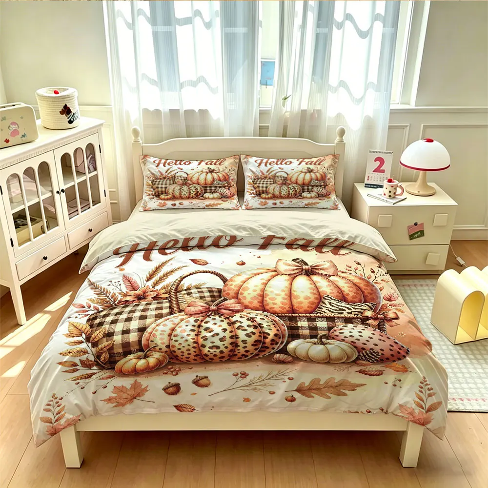 3pcs 90g polyester with a Hello Fall pumpkin decoration pattern providing soft comfortable home decoration options
