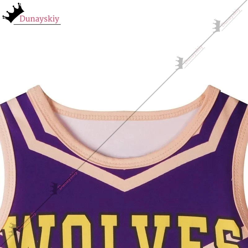 Child Girls Cheerleader Round Neckline Letters Printed Skirt 2Pcs Flower Balls Set School Season Sports Event Clothes