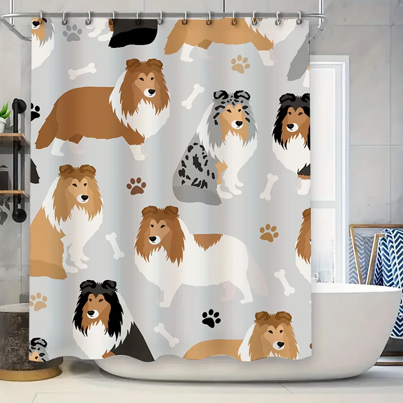 

Cozy Bath Shower Curtain Decor with Dog Paw Print Pattern for Home Decoration (White/Grey) 3D Printed Polyester Fabric Waterproo