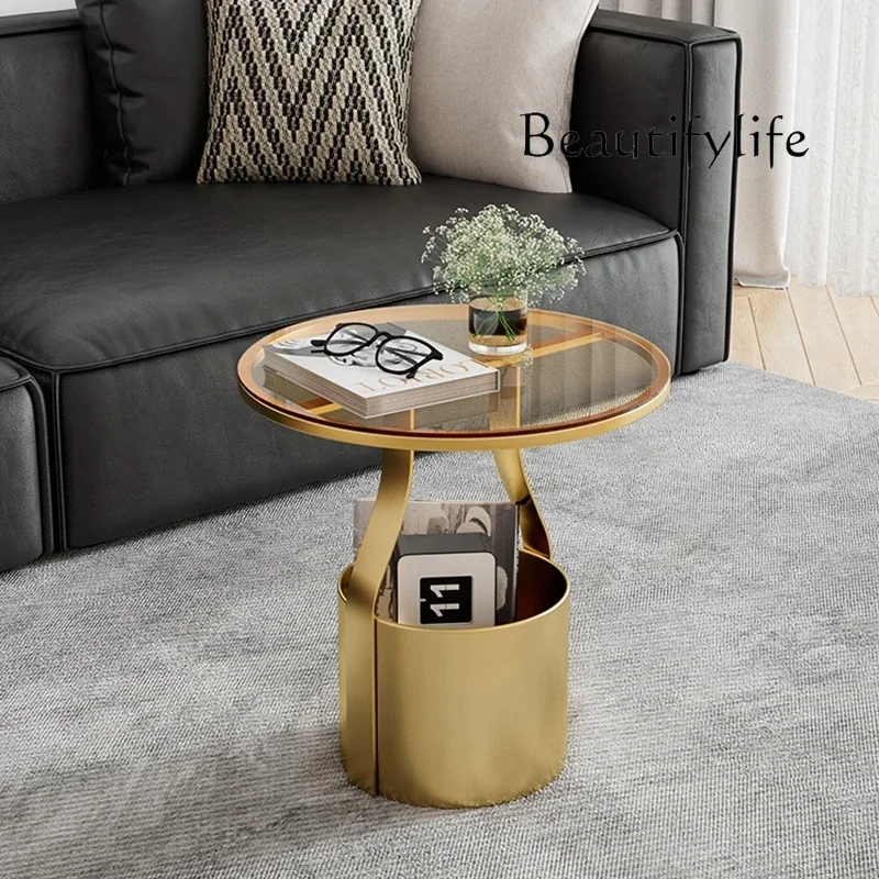 Nordic small apartment sofa rock slab living room Italian round table light luxury coffee table designer fashion