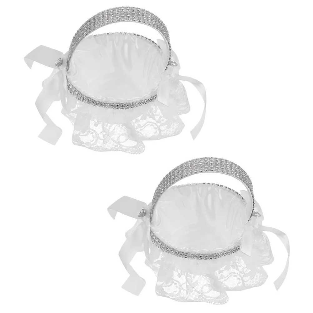 

2Pcs Butterfly Knot Flower Baskets Elegant Lace Cloth Wedding Flower Baskets Decorative Handheld Basket for Wedding Party