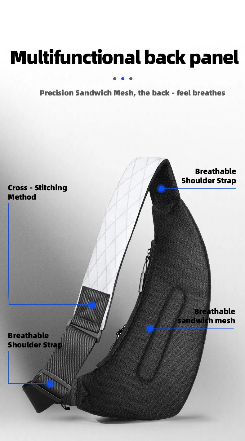 HK Modische, leichte Umhängetasche, hochwertige, wasserdichte X-Pac Herren-Brusttasche, Schultertasche für Pendler, Radfahrer und Reisende – Detail 12