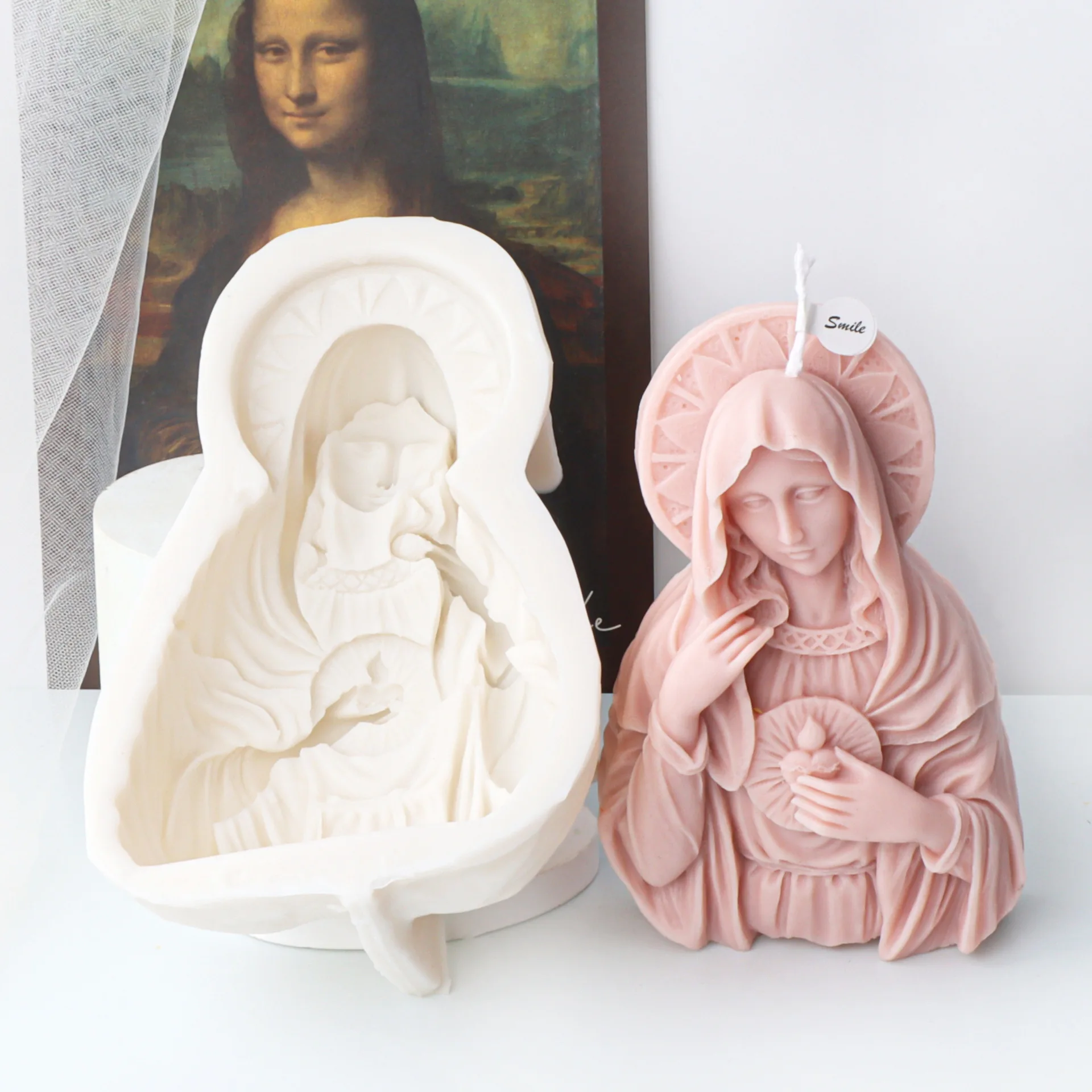 

Flat Half Body Virgin Mary Candle Silicone Mold Gypsum form Carving Art Aromatherapy Plaster Home Decoration Mold Gift Handmade