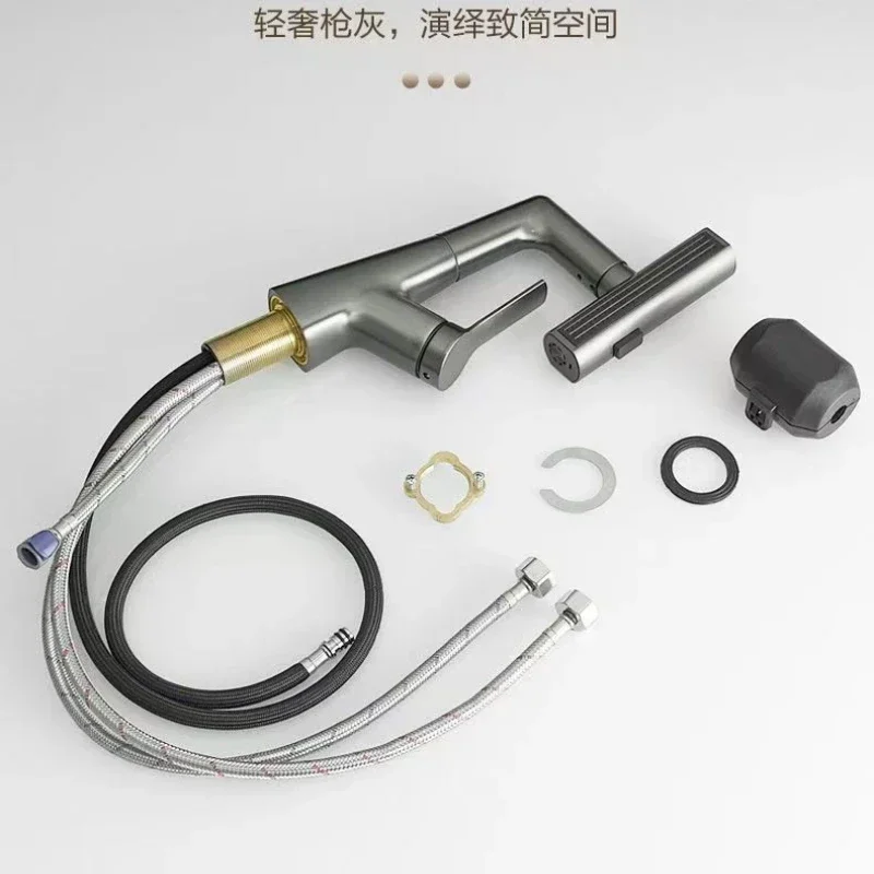 Basin Faucets Hot and cold faucet copper white bathroom washbasin lifting and pulling rotating lifting faucet