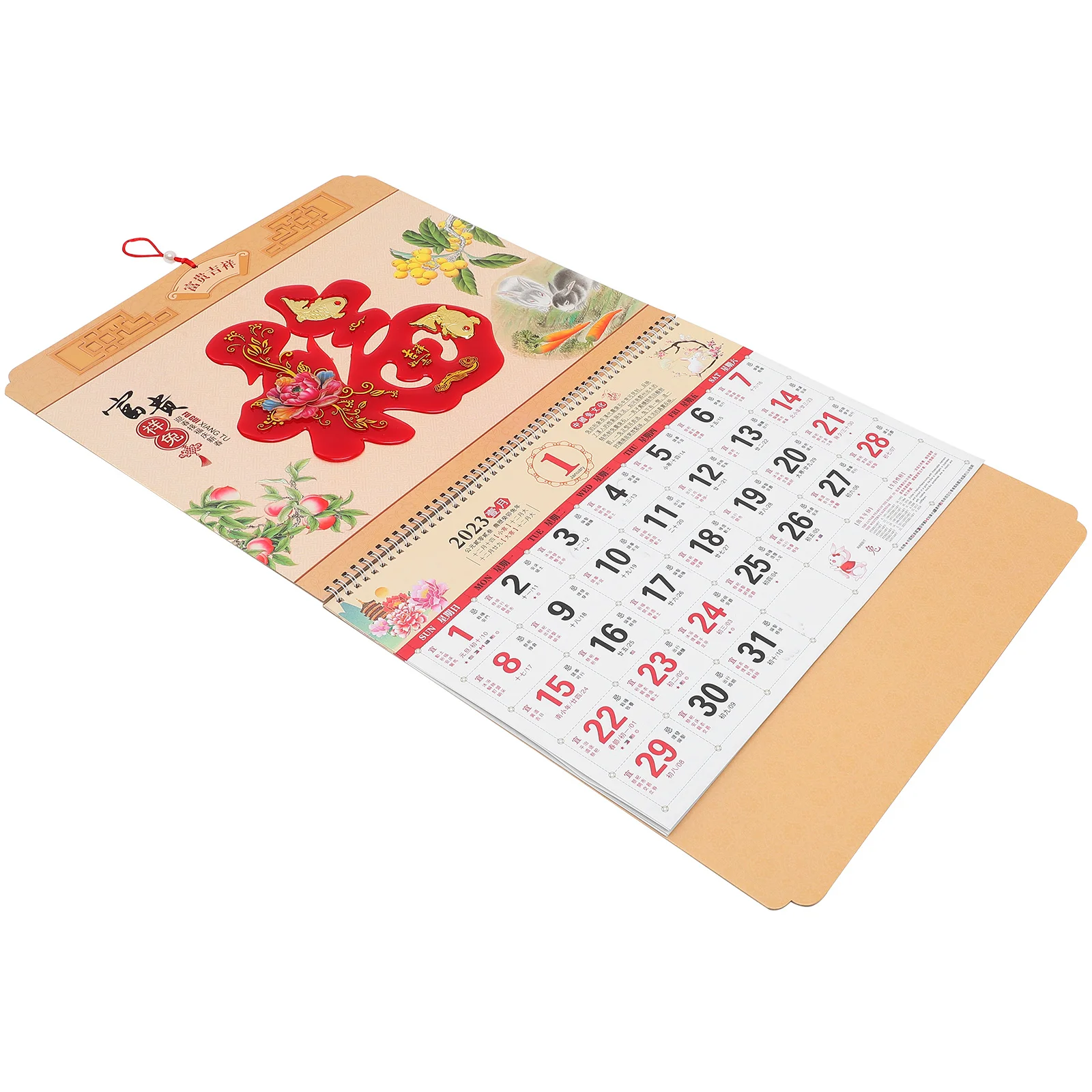 

Jade Carving Fu Wall Calendar 2023 Hanging Lunar Tearable Red Traditional Rabbit Years Planner Household Popularity Printing