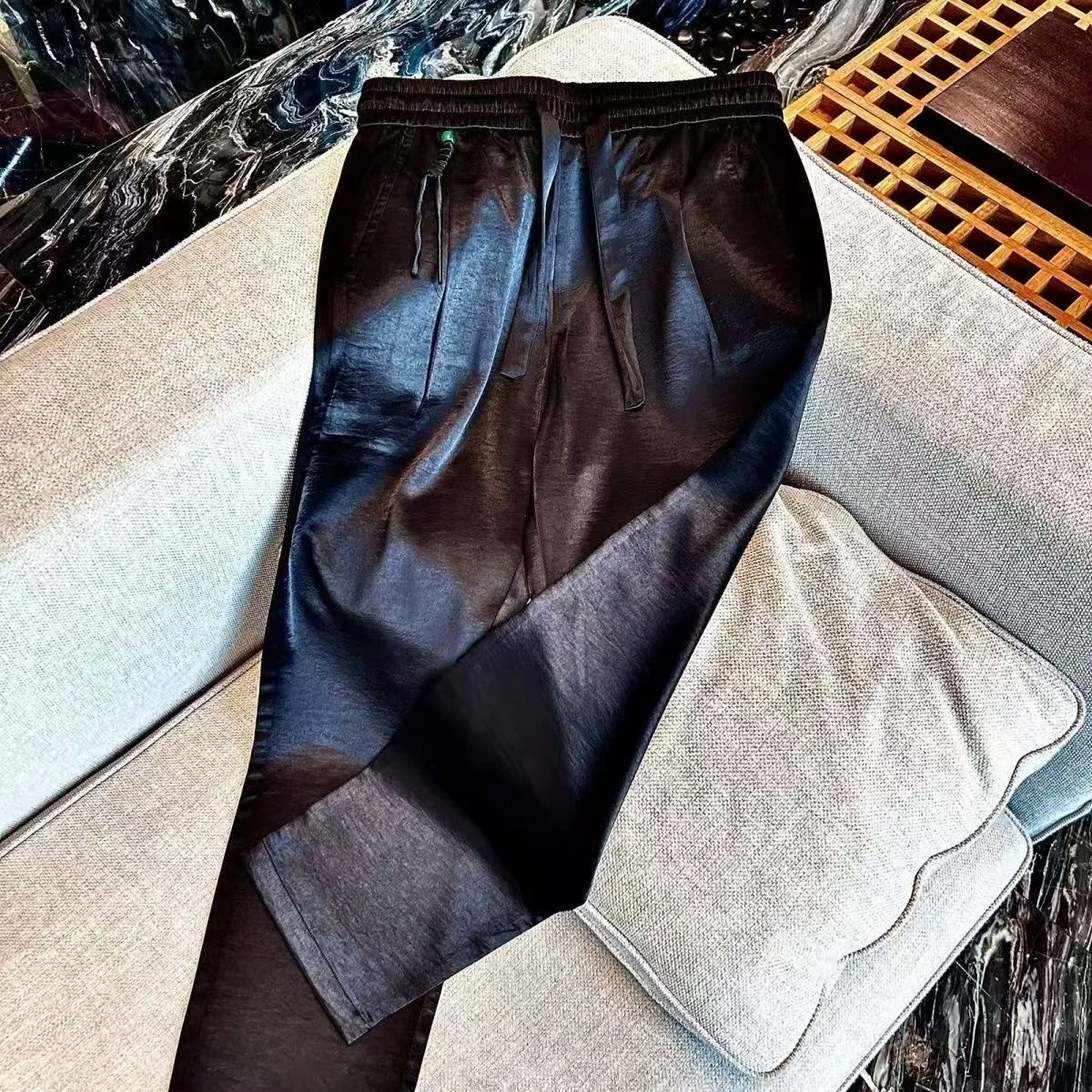 Summer 2026 Men's Fashionable All-Match Lightweight Luxury Acetate Casual Pants Silk Surface Straight Leg Long Trousers