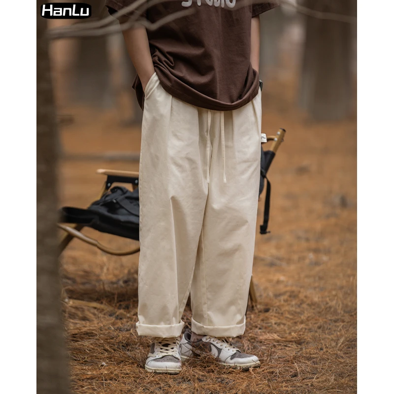 2023 Spring/Summer New Drawstring Loose High Street Casual Pants for Men's Japanese Fashion Plus Size Straight Leg Pants