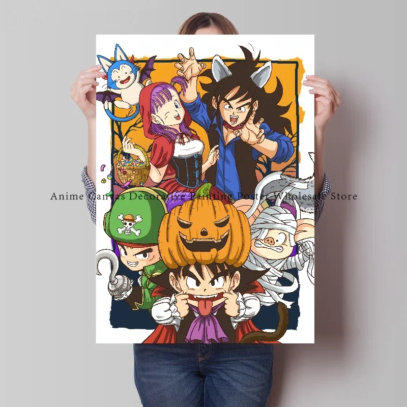 Halloween Poster Pumpkin Head Retro Japanese Anime Dragon Ball One Piece HD Print Art Canvas Painting Bar Home Wall Decor