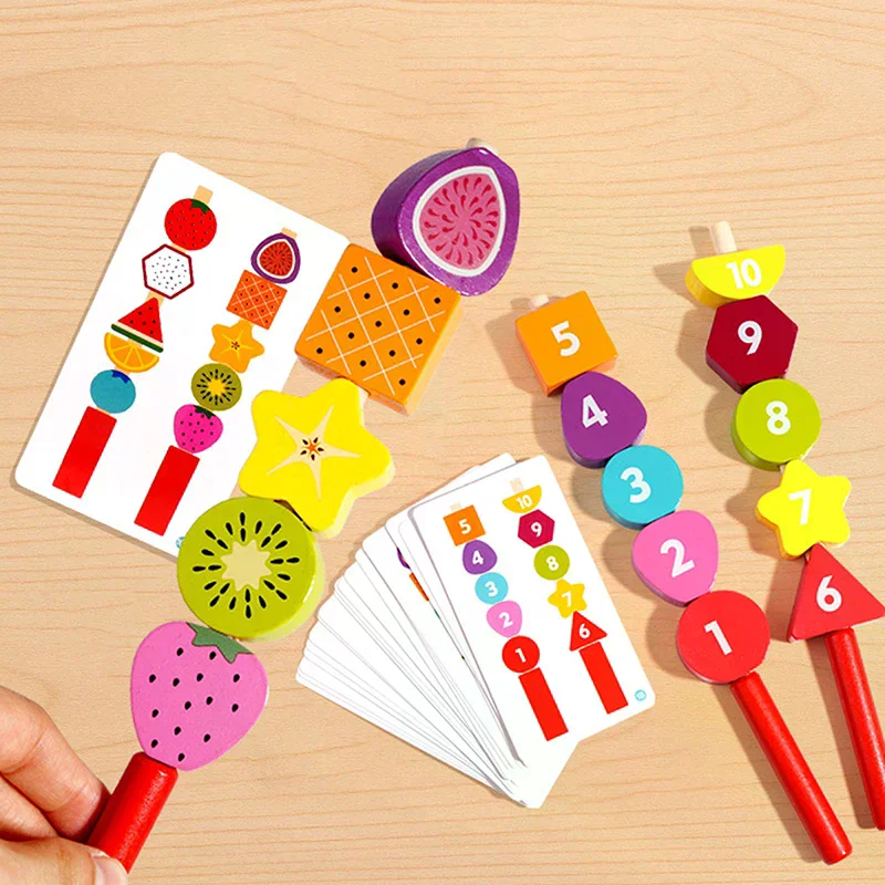 Montessori brinquedos de madeira cor forma correspondência quebra-cabeça jogo colorido frisado cor cognição cedo brinquedos educativos presente para crianças