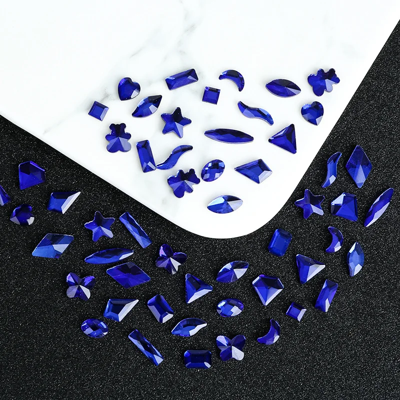 100/500pcs Sapphire Blue Boutique Flat bottom nail art rhinestones Glass crystal 3D nail decoration Multiple shapes wholesale