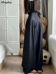 Pants Women Spring Baggy Korean Style Leisure Full Length Elegant Soft Casual Folds Wide Leg Trousers Summer High Waist Basics
