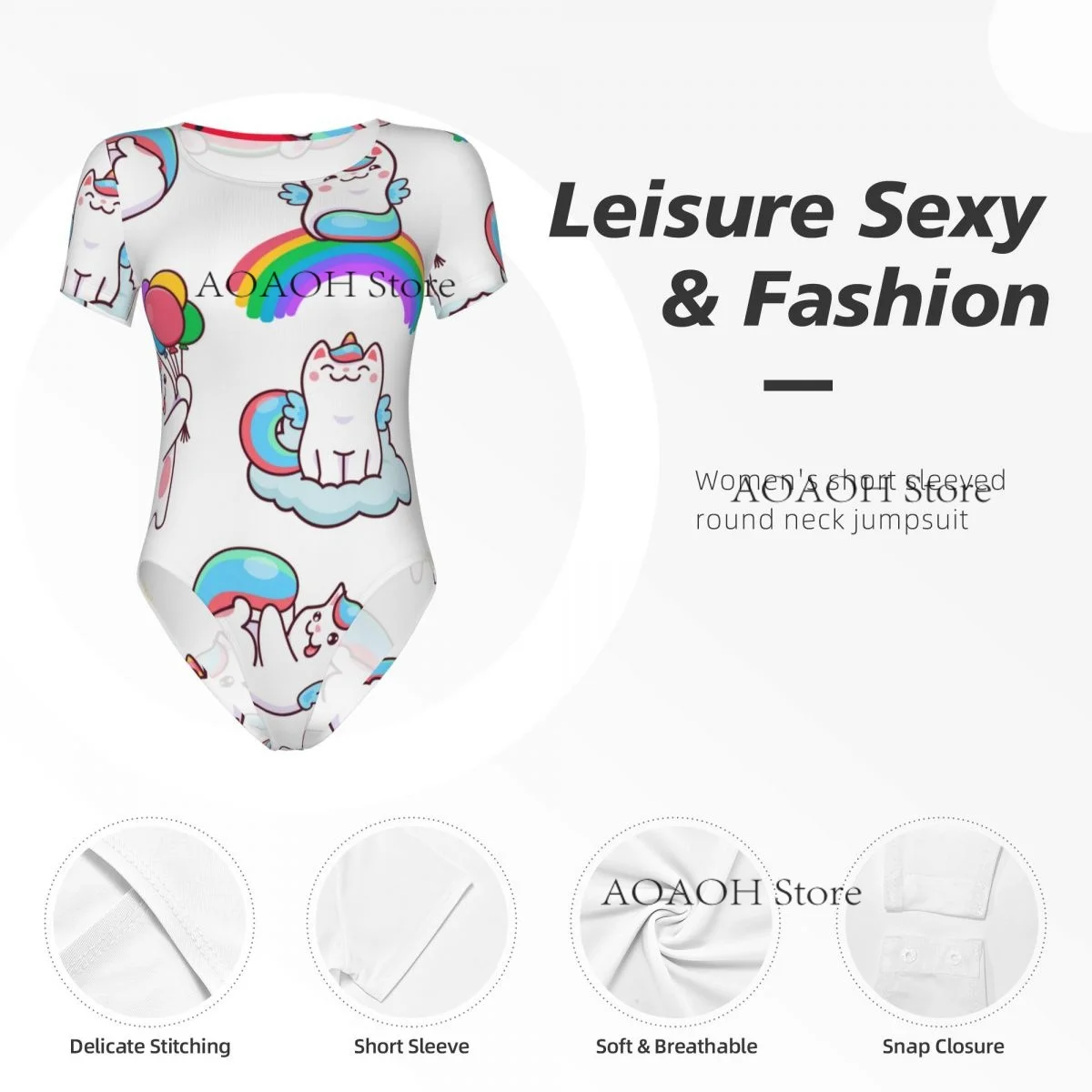 Sexy Female Jumpsuit Women Romper Bodysuit Sleeved Rainbow White Cat Woman Clothes Tight Overalls