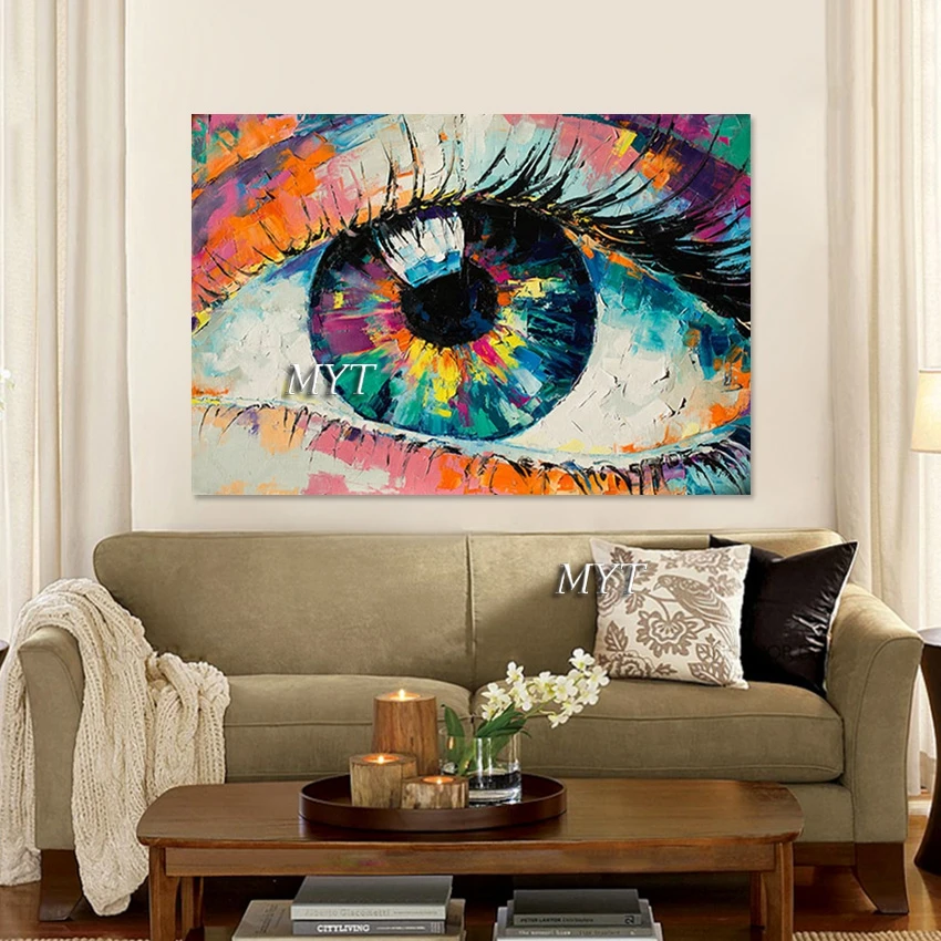 Hand-painted High Quality Beautiful Colored Eyes Large Size Custom Canvas Picture Modern Art Wall Hanging Import Home Decor