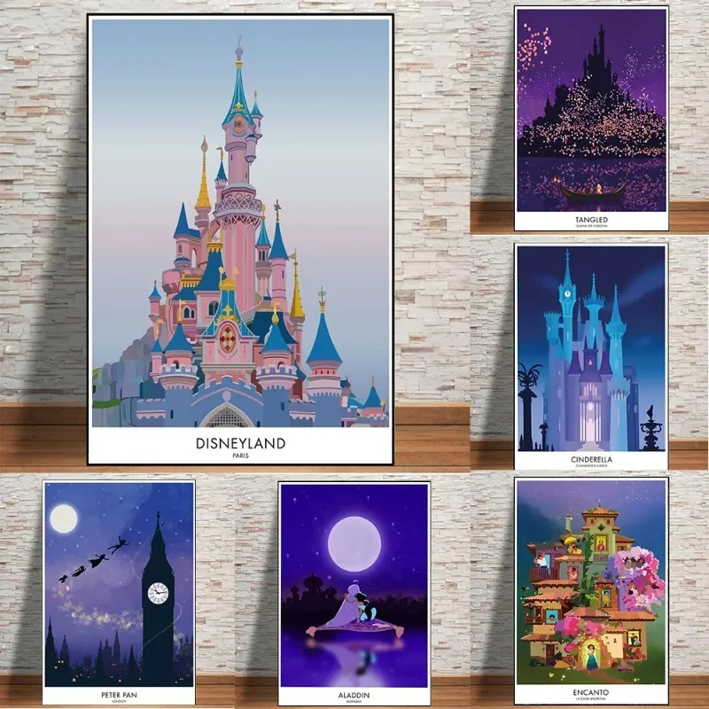 Disneyland Paris Poster Cartoon Castle Print Canvas Painting Disney Travel Wall Art Picture KIds Room Home Decor Christmas Gift