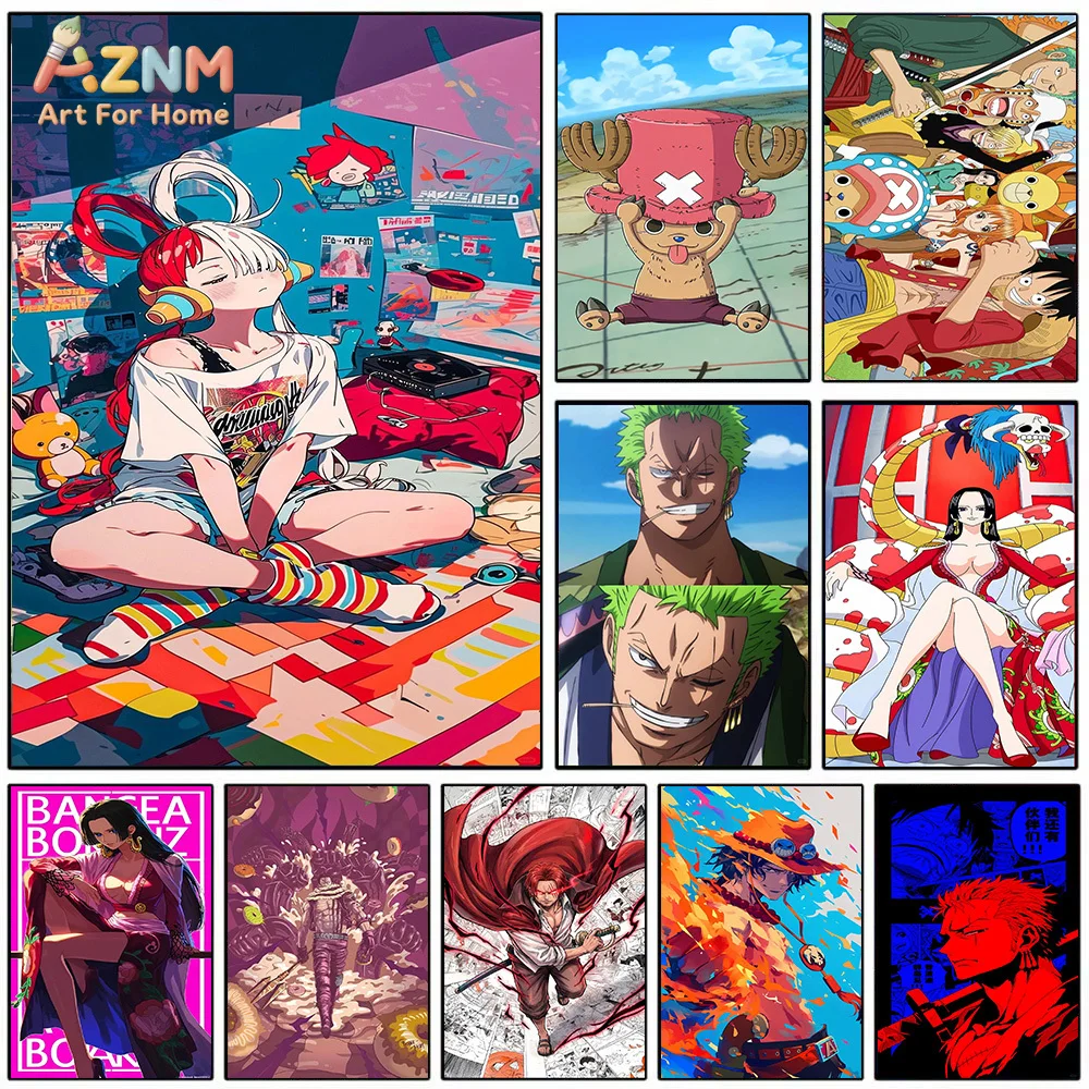 AZNM One Piece Anime Canvas Wall Art Uta Tony Tony Chopper Roronoa Zoro Boa Hancock Shanks HD Print Frameless Painting Japanese