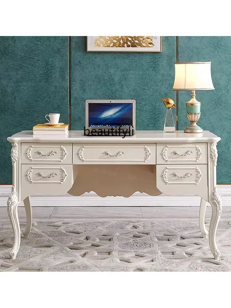 A55 Sedia da scrivania in stile europeo Scrivania in legno massello Studio di fascia alta per la casa Scrivania bianca Tavolo per consultazione di bellezza medica Mobili per ufficio