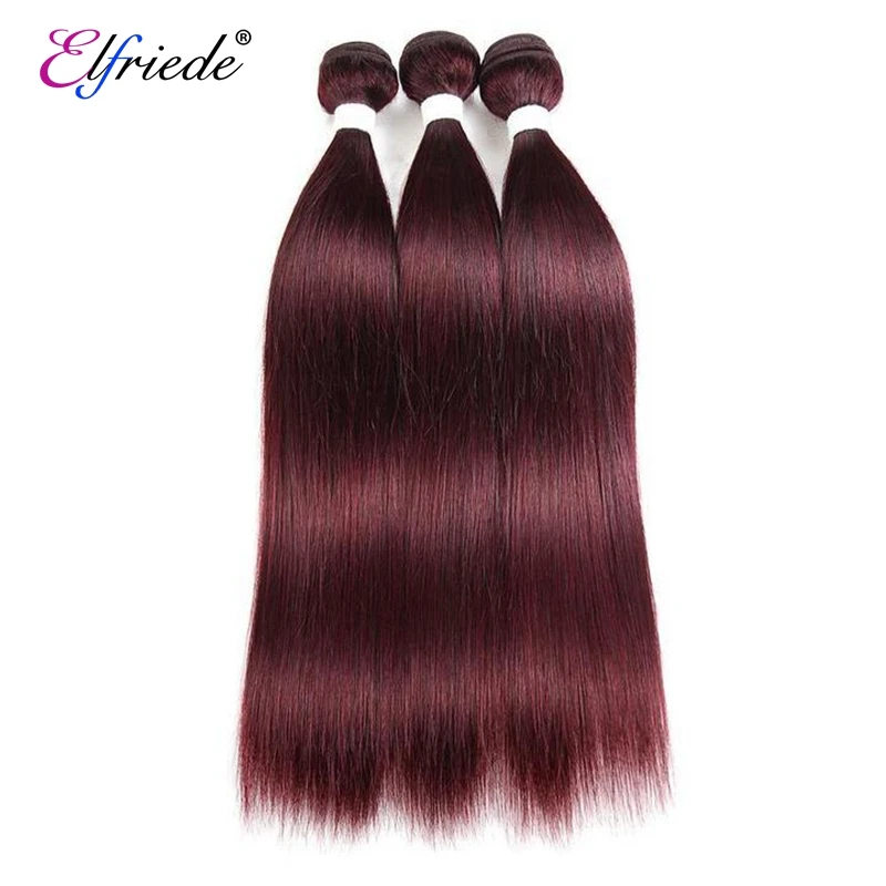 Elfriede #99J Burgundy Straight Precolored Human Hair Bundles 100% Human Hair Extension 3/4 Bundles Deals Human Hair Sew In Weft