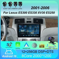 Android 16 Car Radio Carplay Auto For Lexus ES300 ES330 XV30 ES250 2001-2006 2Din DVD Multimedia Video Player Carplay GPS Stereo
