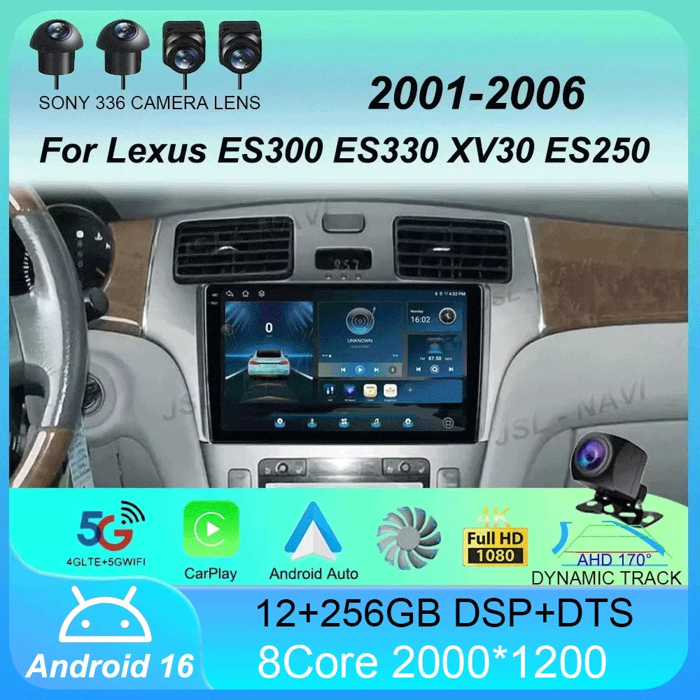Radio samochodowe Android 16 Carplay Auto do Lexus ES300 ES330 XV30 ES250 2001-2006 2Din DVD Odtwarzacz Multimedialny Video Carplay GPS Stereo