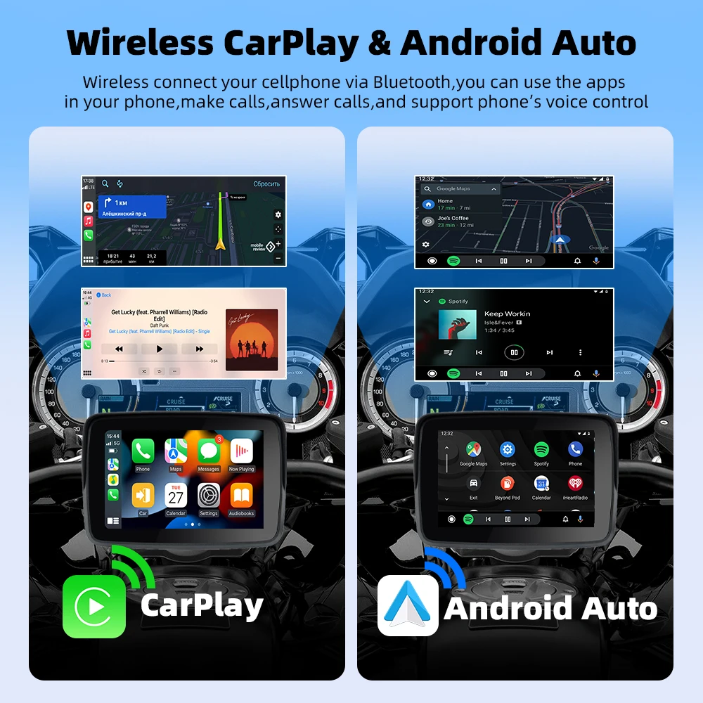 EKIY MTC10 5inch Navigation Motorcycle Waterproof Wireless Android Auto Carplay Display Screen Monitor Portable Motorcycle