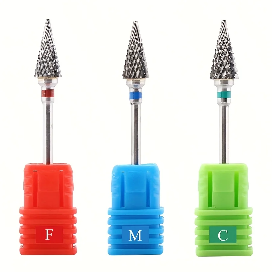 3pcs/Set Tungsten Carbide Triangle Nail Drill Bits, High Hardness, F/M/C Options, Nail Pre- Grinding Tool, for Removing Nail Oil