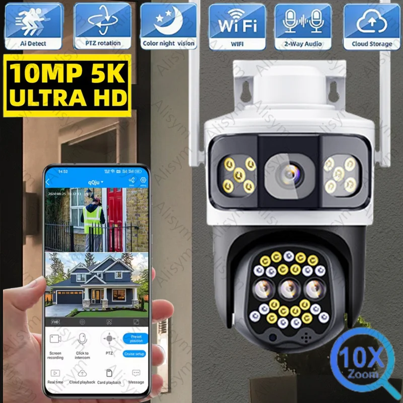 �y�Z�[�����z10MP 5K PTZ Wifi �J���� 4 �����Y�A�f���A���X�N���[�� Ai �l�Ԍ��o�����ǐՉ��O�h���Ď��Z�L�����e�B�J����