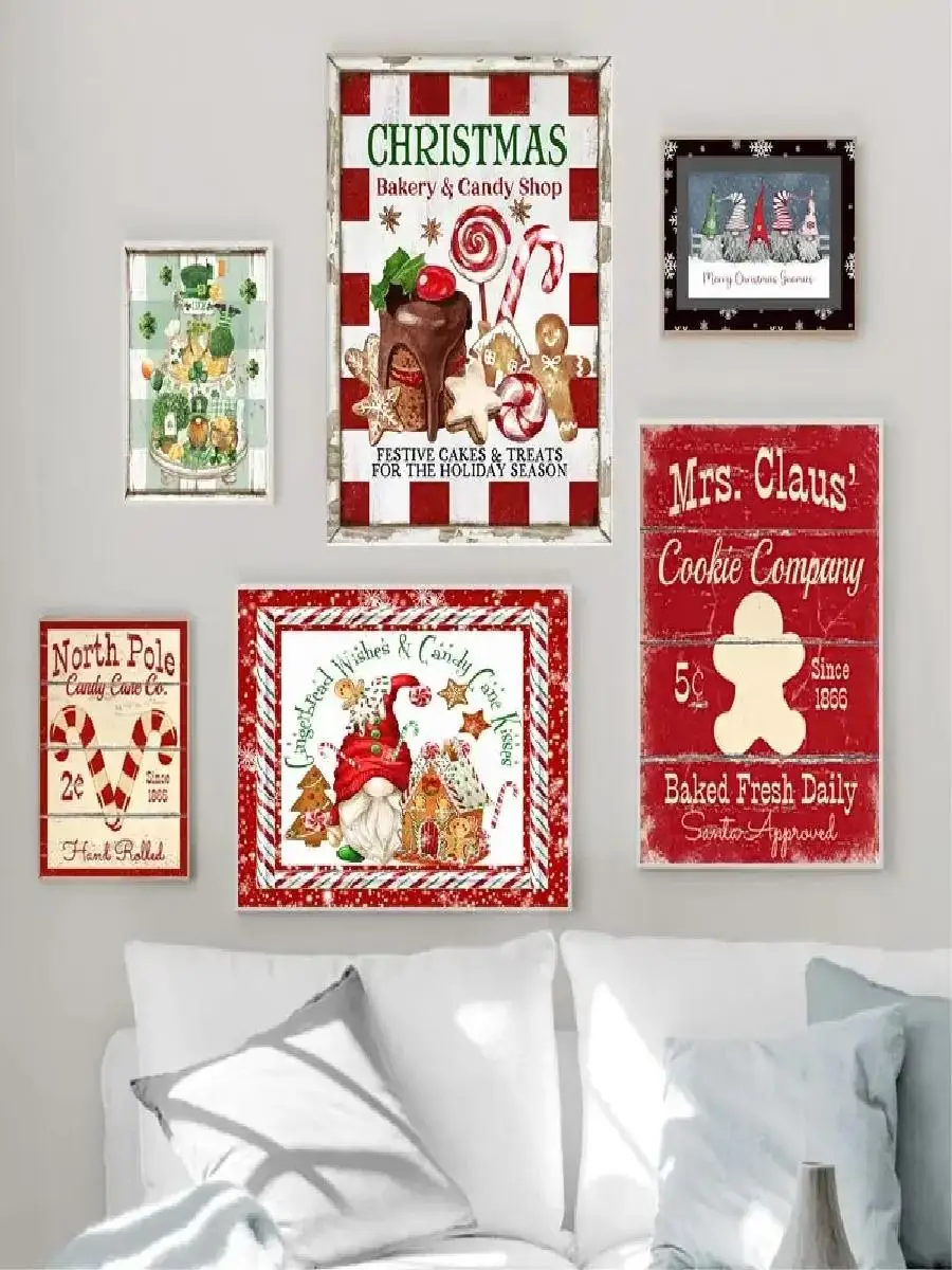 Festive Christmas Wall Art Hot Chocolate Candyland Express Gingerbread Bakery Vintage Canvas Print  Perfect Kitchen Decor