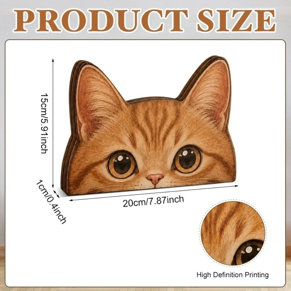 Trendy Desk Decor Peeping Cat Wooden Figurine Cute Funny Orange Cat Decor Pet Desktop Ornaments for Bestie, Sister, Coworker