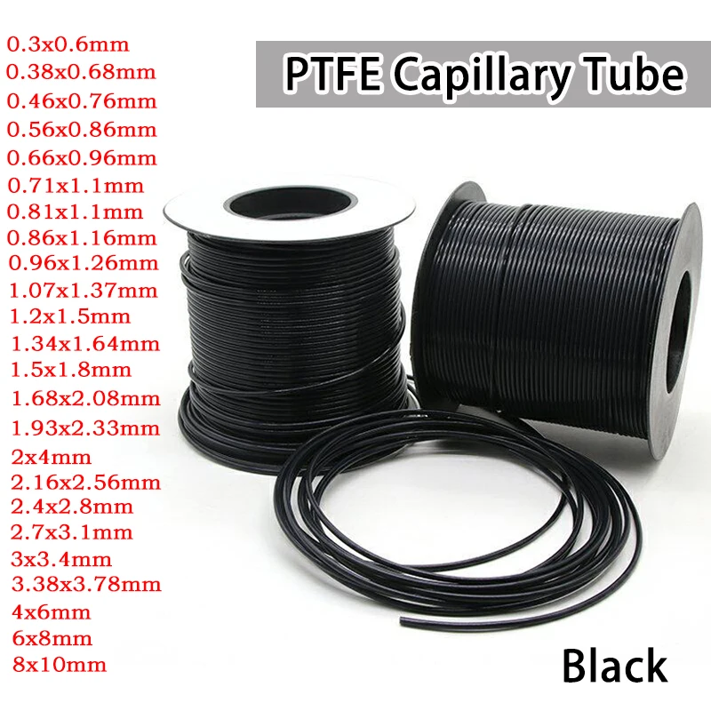 OD: 0.6~10mm PTFE Tube Black Capillary Insulated Hose Rigid Pipe Temperature Corrosion Resistanc