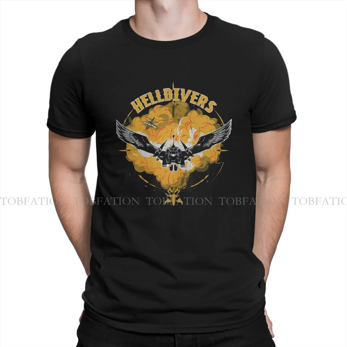 Helldivers 100% Cotton TShirt Fly Basic T Shirt Homme Men Tee Shirt Printing Trendy