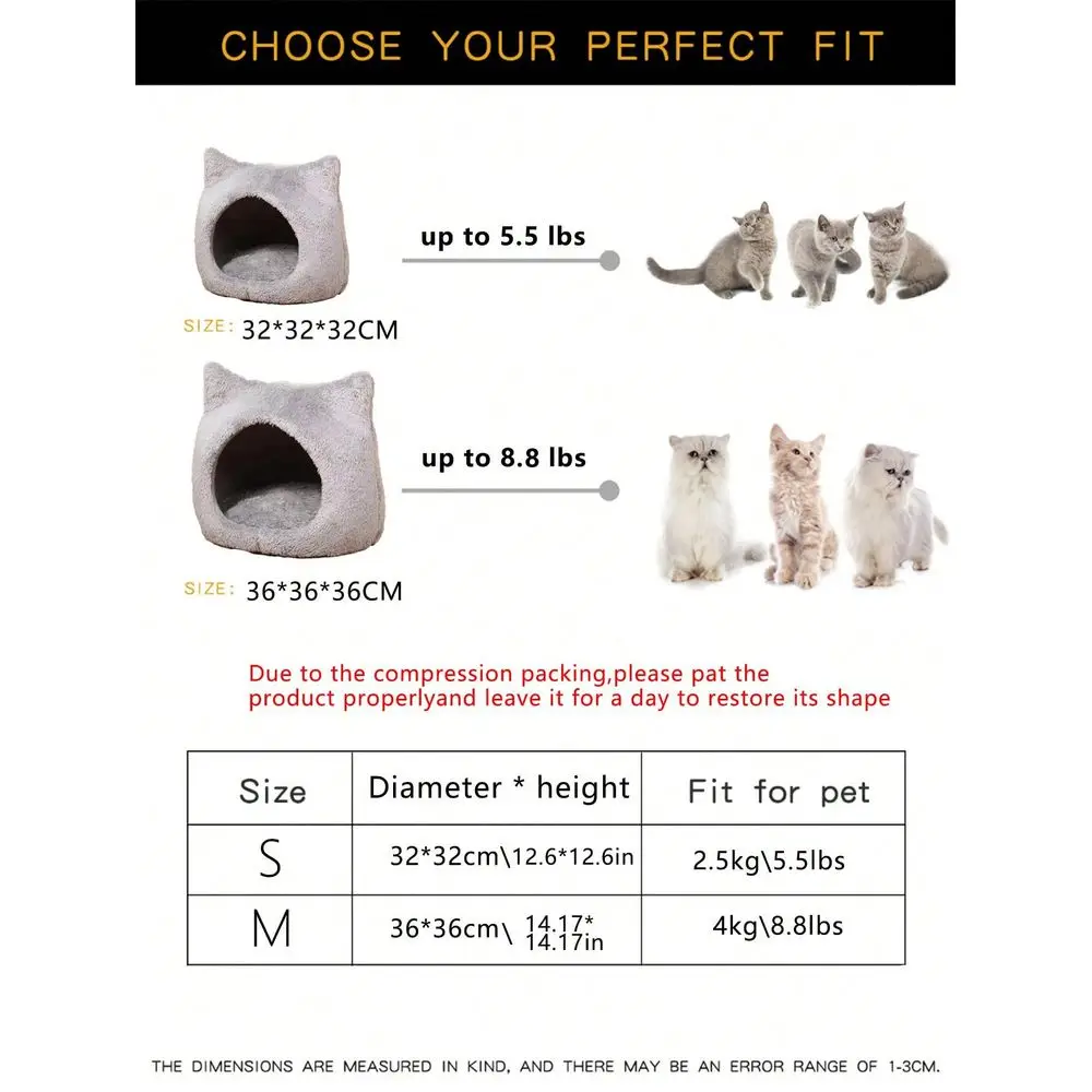 Gray Cat Bed, Soft Kitten Nest, Comfortable Cat House, Breathable Cat Sleeping Pad, Suitable For Small Medium Large Cats All Se