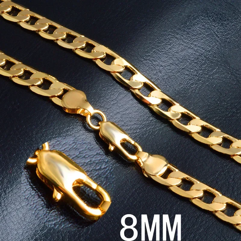 

New charms 40-60CM Sterling Silver 18K gold Elegant 8MM sideways chain Necklace for Men woman Jewelry Wedding party Couple Gifts