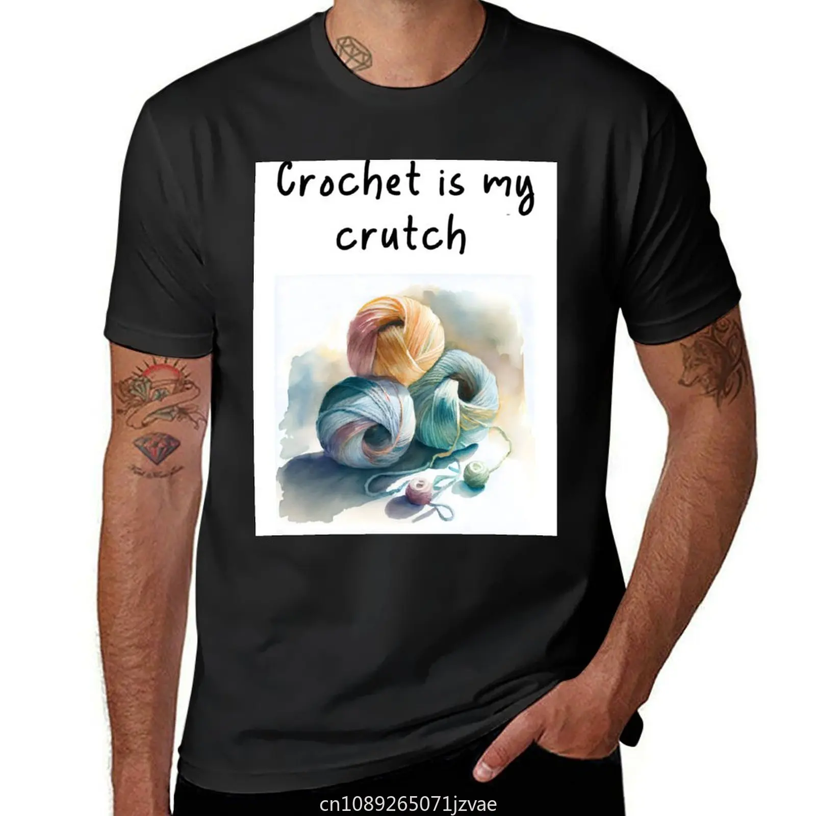 Crochet is My Crutch Watercolor Design Yarn Crochet T-Shirt sports fans Aesthetic clothing mens cotton t shirts